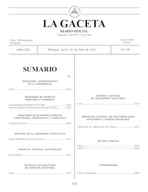 Gaceta No 140 Jueves 28 De Julio De 2016