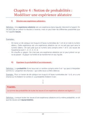 Chapitre04 Notion De Probabilités Modéliser Une Expérience Aléatoire