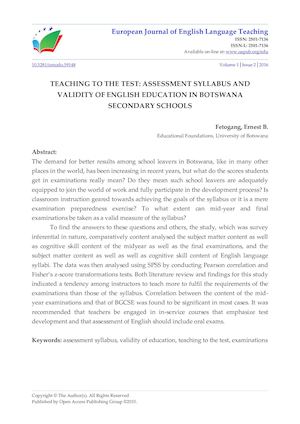 TEACHING TO THE TEST: ASSESSMENT SYLLABUS AND VALIDITY OF ENGLISH EDUCATION IN BOTSWANA  SECONDARY SCHOOLS