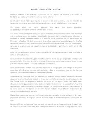 Analisis De Educación Y Sociedad