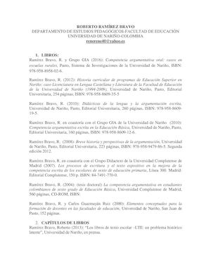 Publicaciones Individuales De Roberto Ramírez Bravo