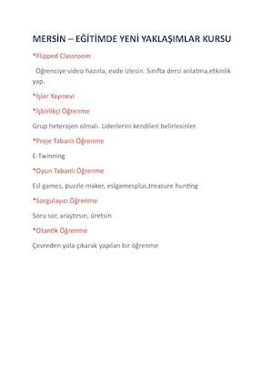 Mersin Eğitimde Yeni Yaklaşımlar Kursu