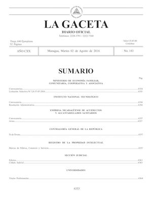 Gaceta No 143 Martes 02 De Agosto De 2016