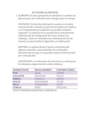 Actividad Alimentos 6c