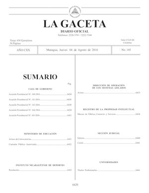 Gaceta No 145 Jueves 4 De Agosto De 2016