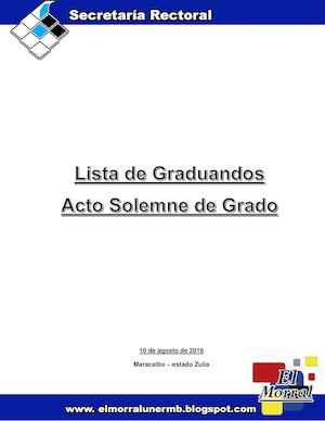 Lista de Graduandos -Acto Solemne de Grado: 10/08/2016