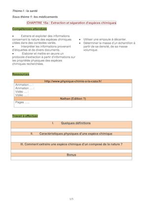 Chap1sa Extraction Et Séparation D'espèces Chimiques