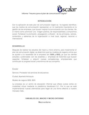 Informe “Insumo Para El Plan De Comunicación Digital”