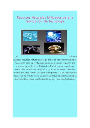 Recursos Naturales Utilizados Para La Fabricación De Tecnología