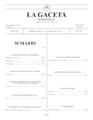 Gaceta No 150 Jueves 11 De Agosto De 2016