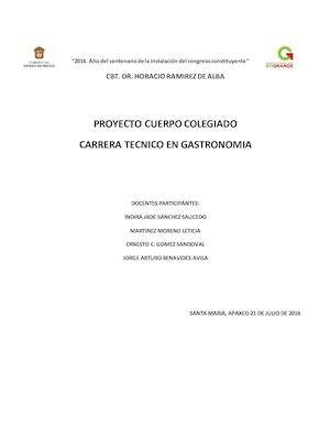 PLAN DE TRABAJO  CUERPO COLEGIADO GASTRONOMIA