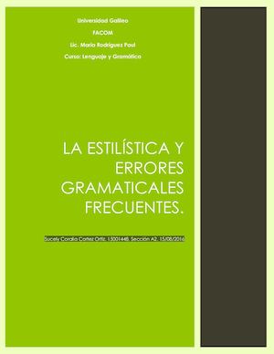La Estilística Y Errores Gramaticales Frecuentes
