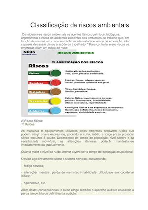 Classificação De Riscos Ambientais
