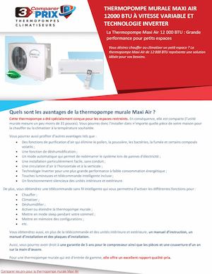Comparer 3 Prix Thermopompes - Maxi Air (thermopompe murale)