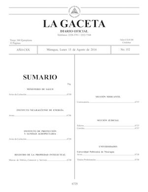 Gaceta No 152 Lunes 15 De Agosto De 2016
