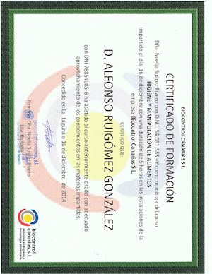 Certificado Higiene Y Manipulación Alfonso