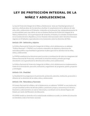 Ley De Protección Integral De La Niñez Y Adolescencia