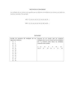 Múltiplos De Un Número + Actividad