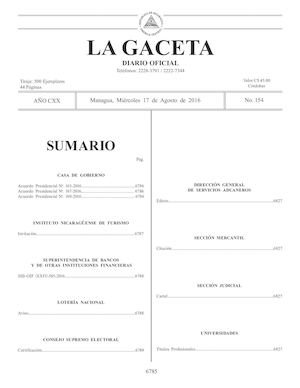 Gaceta No 154 Miércoles 17 De Agosto De 2016
