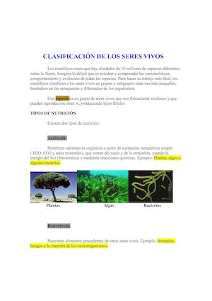 Clasificación De Los Seres Vivos