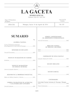 Gaceta No 155 Jueves 18 De Agosto De 2016