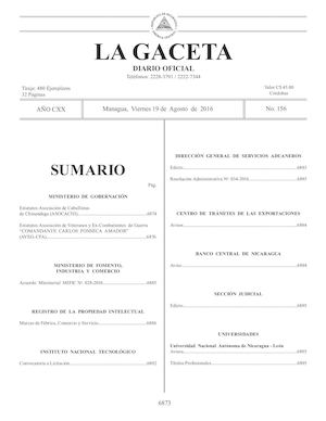 Gaceta No 156 Viernes 19 De Agosto De 2016