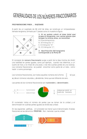 GENERALIDADES DE LOS NÚMEROS FRACCIONARIOS