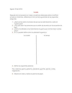 Taller Sobre La Paz Agosto 18 Del 2016