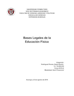 Bases Legales De La Educación Física Ensayo