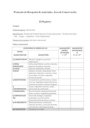 Anexo III Protocolo De Recepción De Materiales
