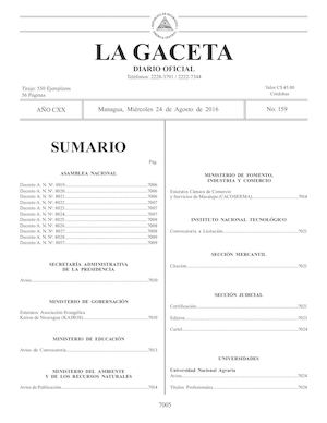 Gaceta No 159 Miércoles 24 De Agosto De 2016