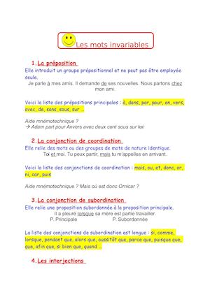 Les Mots Invariables
