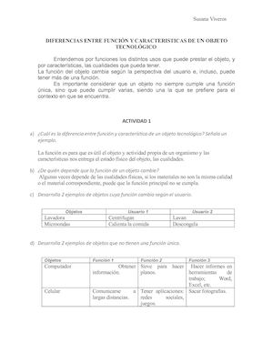 diferencia entre Función y características de un objeto tecnológico