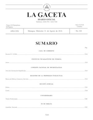 Gaceta No 164 Miércoles 31 De Agosto De 2016
