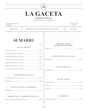 Gaceta No 165 Jueves 01 De Septiembre De 2016