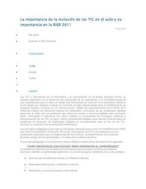 La Importancia De La Inclusión De Las Tic En El Aula Y Su Importancia En La Rieb 2011