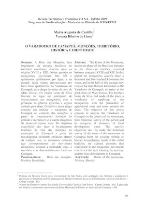 Monções=O Varadouro De Camapuã Monções, Território, História E Identidade Maria Augusta De Castilho & Vanuza Ribeiro De Lima