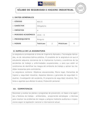 Silabo Seguridad E Higiene Industrial