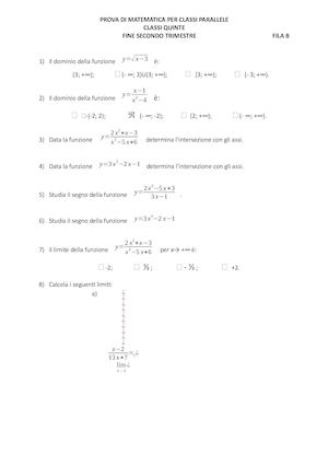 Prova Di Matematica Per Classi Parallele Fila B