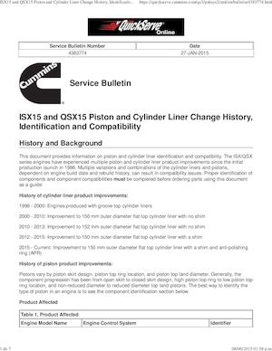 4383774 Isx15 And Qsx15 Piston And Cylinder Liner Change History