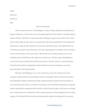 "Interview Summary" By GetGoodGrade.Com