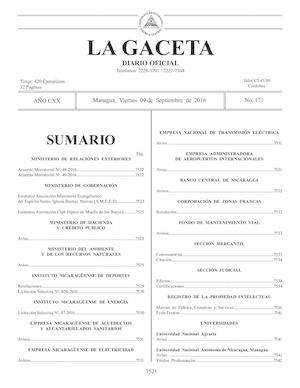 Gaceta No 171 Viernes 09 De Septiembre De 2016
