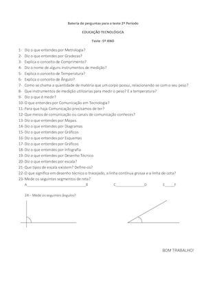 BATERIA DE PERGUNTAS. Teste 2º Período