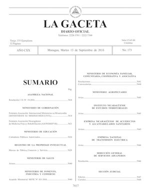 Gaceta No 173 Martes 13 De Septiembre De 2016