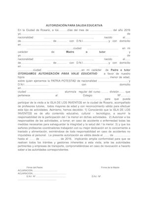 Autorización Para Salida Educativa