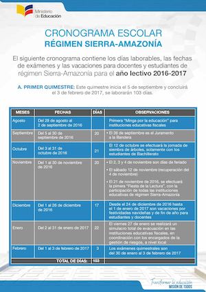 Cronograma Sierra Amazonia 2016 2017