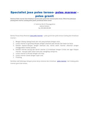 sebagian Proses Kerja  Poles marmer Dan Kristalisasi Lantai Granit