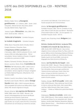 2016liste Des Dvd Disponibles Au Cdi