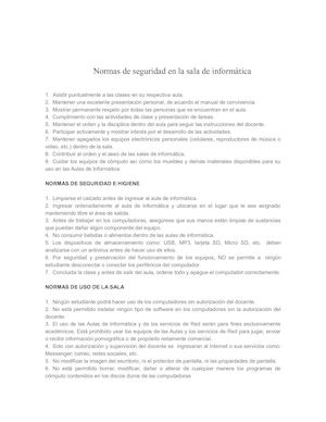 Normas De Seguridad En La Sala De Informática