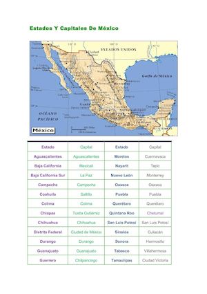Estados Y Capitales De Mexico